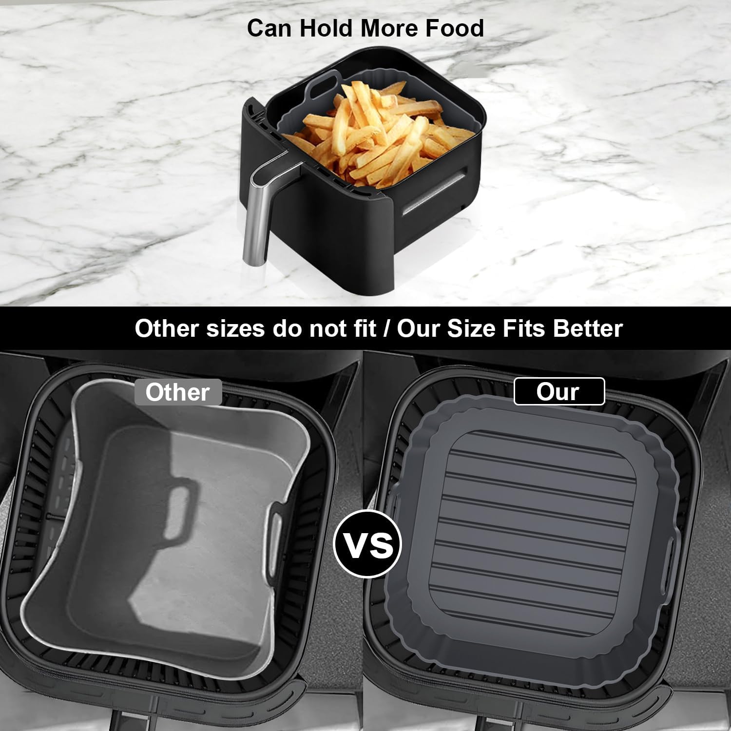 Square Silicone Air Fryer Liners 2 Pack, Compatible with Ninja AF141 181, 8.5 Inch Air Fryer Liners for COSORI 5-6.5 QT, Reusable Silicone Basket, Air Fryer Accessories - Image 5