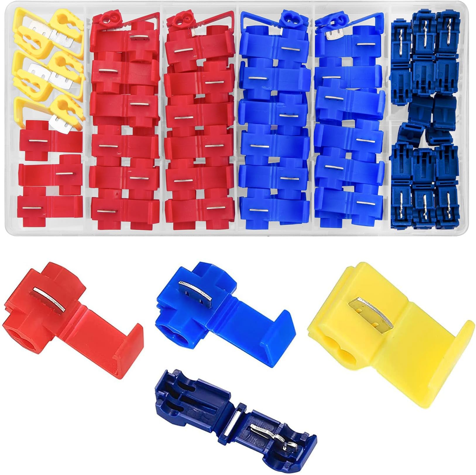 80 Pcs Quick Splice Wire Connectors, Solderless Quick Splice Snap Electrical Wire Connectors, Insulated Electrical Wire Crimp Connectors Terminal Joint, 22-10 AWG