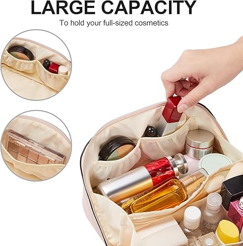 Miniatura 5 de CLUCI Bolsa de maquillaje para mujer, bolsa de cosméticos de viaje de gran capacidad, bolsa de aseo impermeable de cuero, con asa y divisor, bolsa