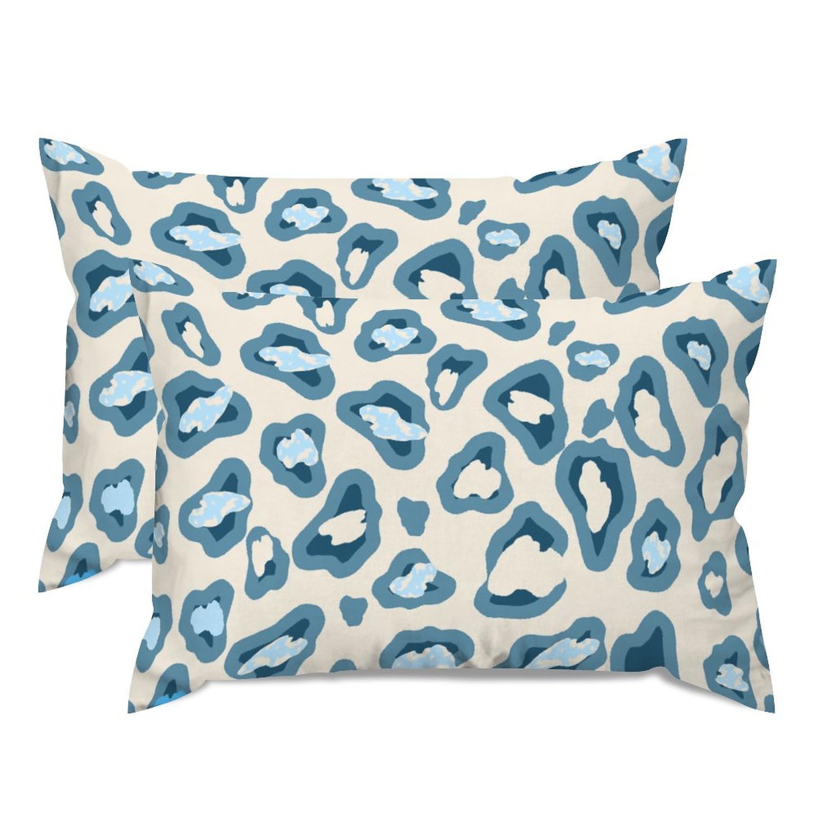 Housses de coussin guépard bleu 51x76 cm en coton et lin