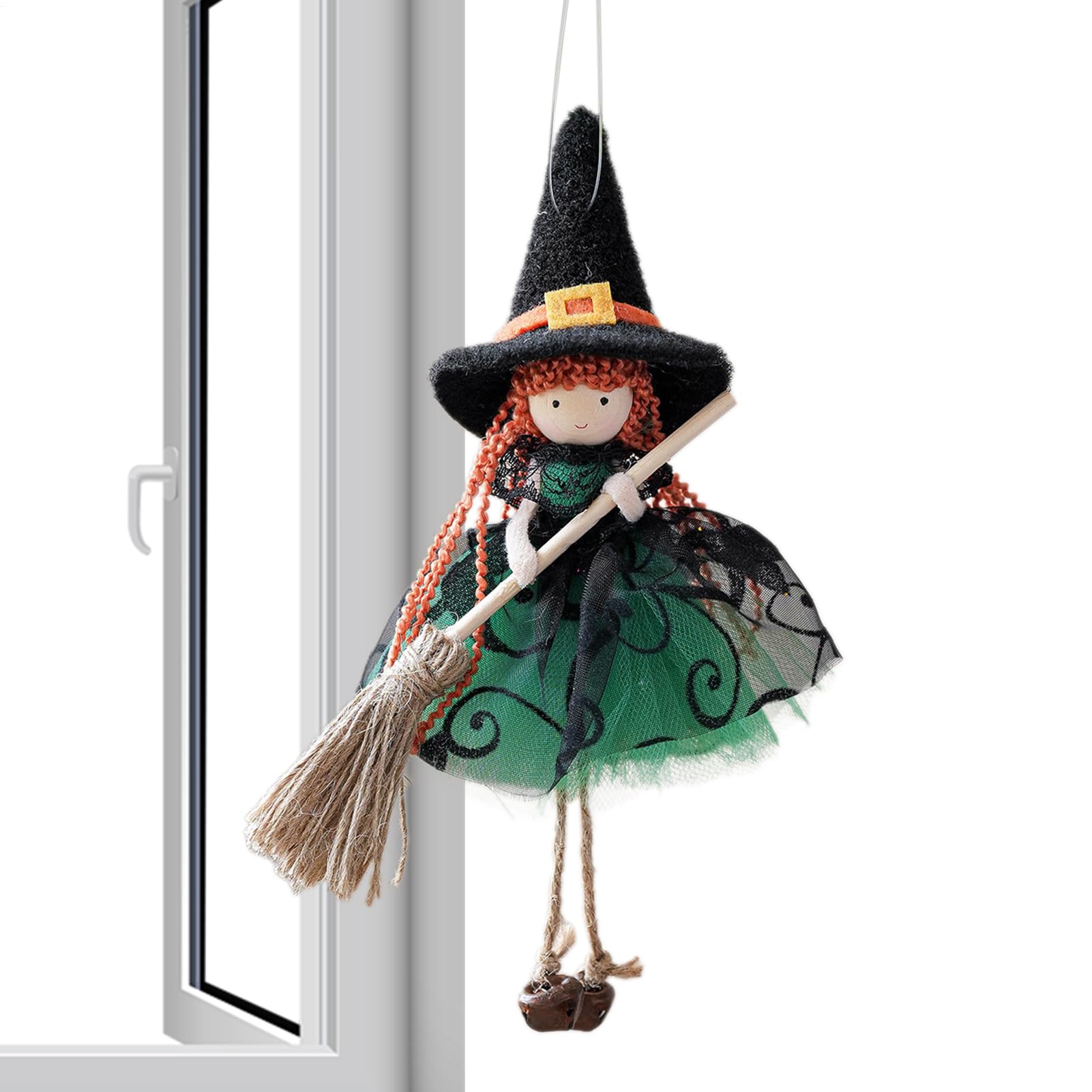 Kitchen Witch Doll for Good Luck - Halloween Witch Doll Hangable Decoration with Broom - Collectible Figurine Ornament Hangable for Kitchen Haunted House Outdoor Holiday Decoration