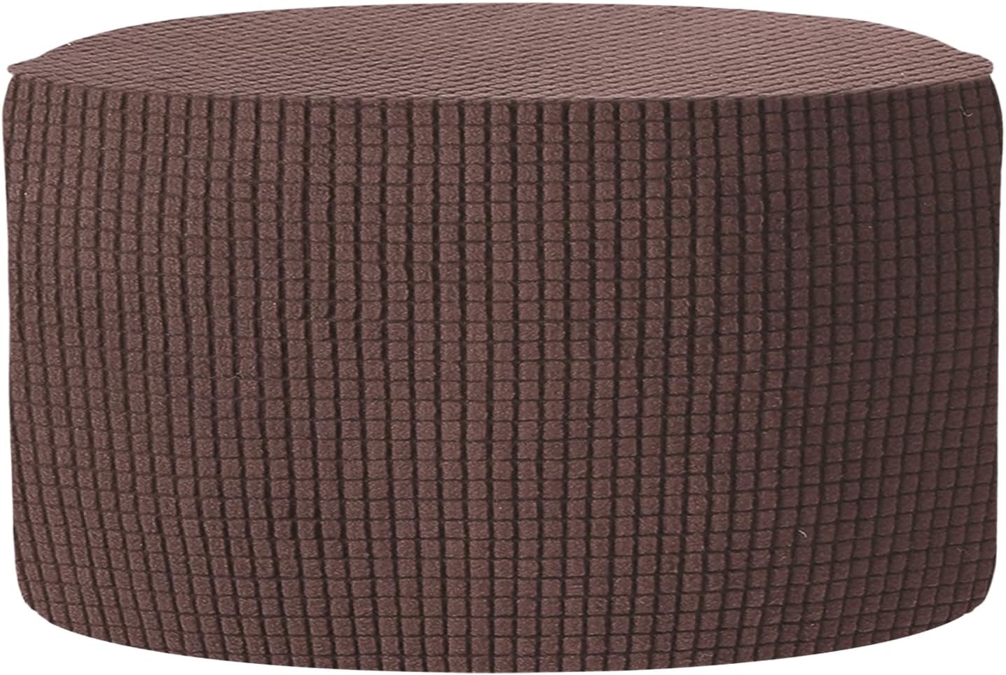 uxcell Ottomen Cover Round, Jacquard Ottomen Slipcover with Elastic Bottom Fit 76cm-104cm /29.9"-40.9" Diameter, Stretchable Footrest Stool Covers for Furniture Protector, Brown