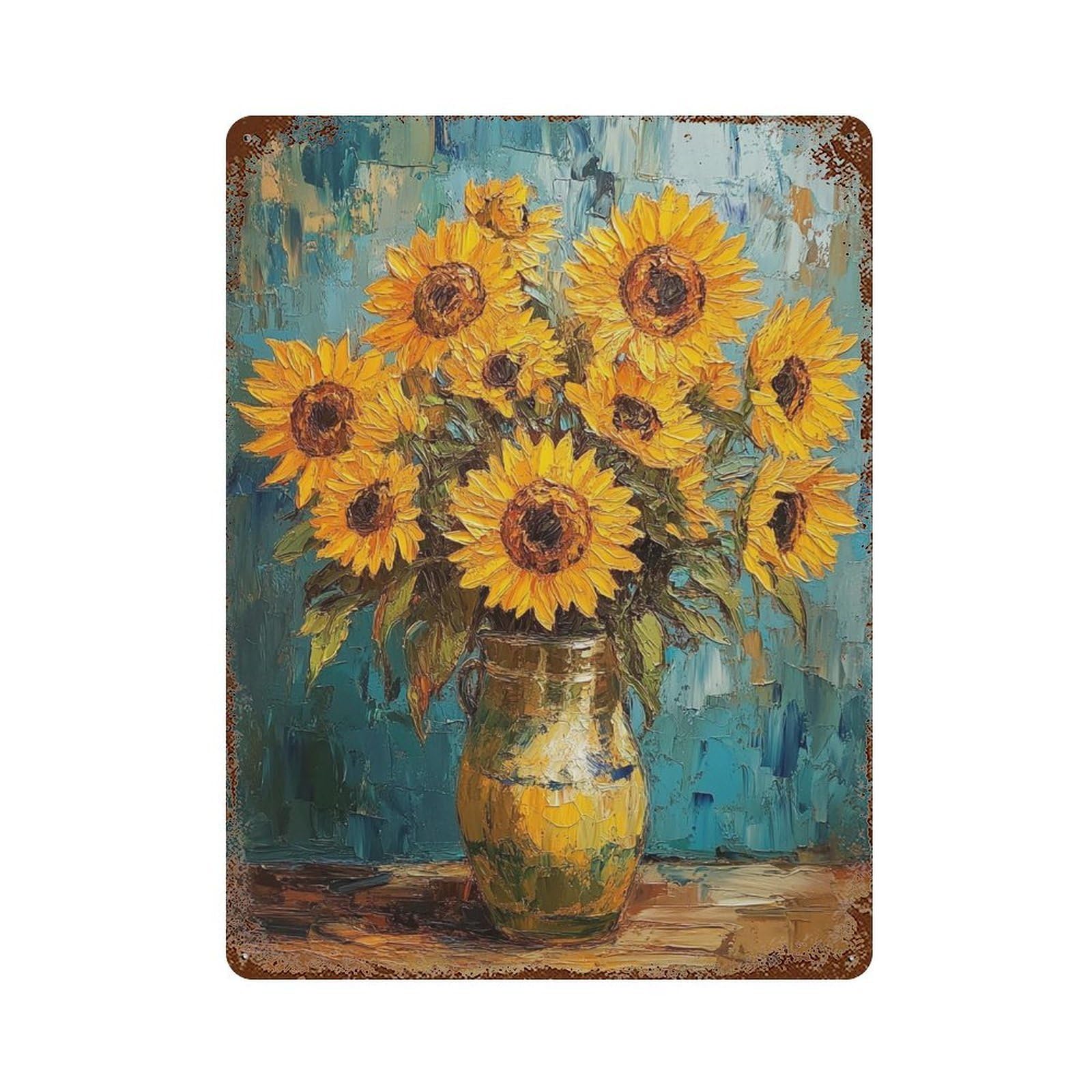 Sunflower Bouquet Oil Painting-4 Rust Effect Tin Sign 15.7"x11.8", Rustic Home Decor for Garage, Pub Or Kitchen