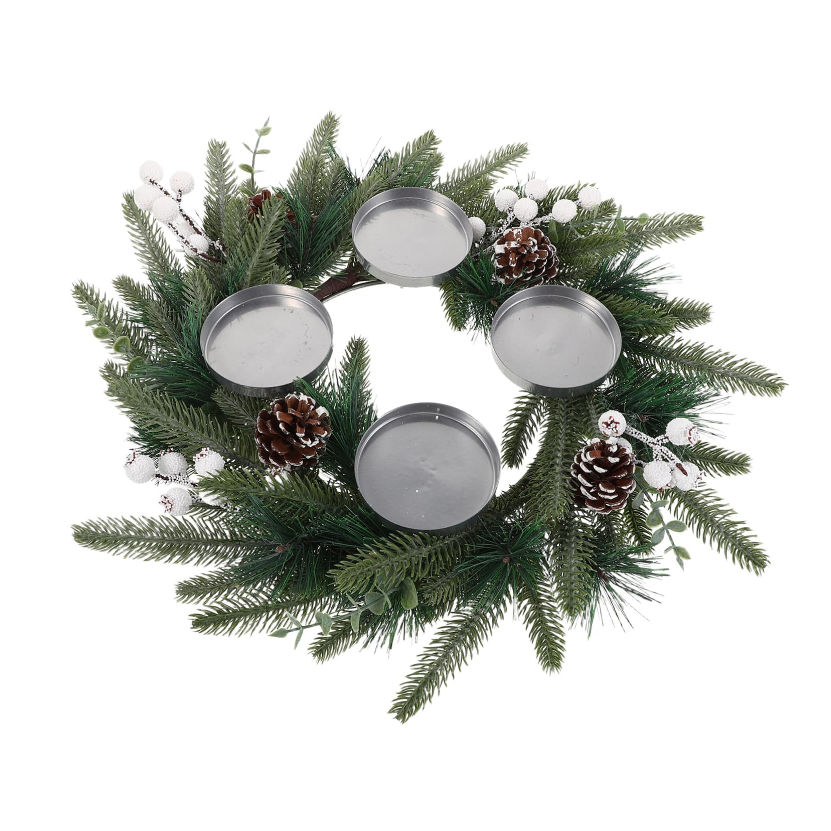 MAGICLULU Adventskranz mit Künstlichem Dekorativer Kerzenhalter mit Beeren und Zapfen Stabiles Design für Festliche Weihnachtsdekoration und Einfache Montage