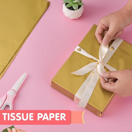 Miniatura 4 de 50 hojas de papel de seda dorado para bolsas de regalo, papel de seda dorado a granel para bodas, cumpleaños, proyectos de bricolaje, envoltura de