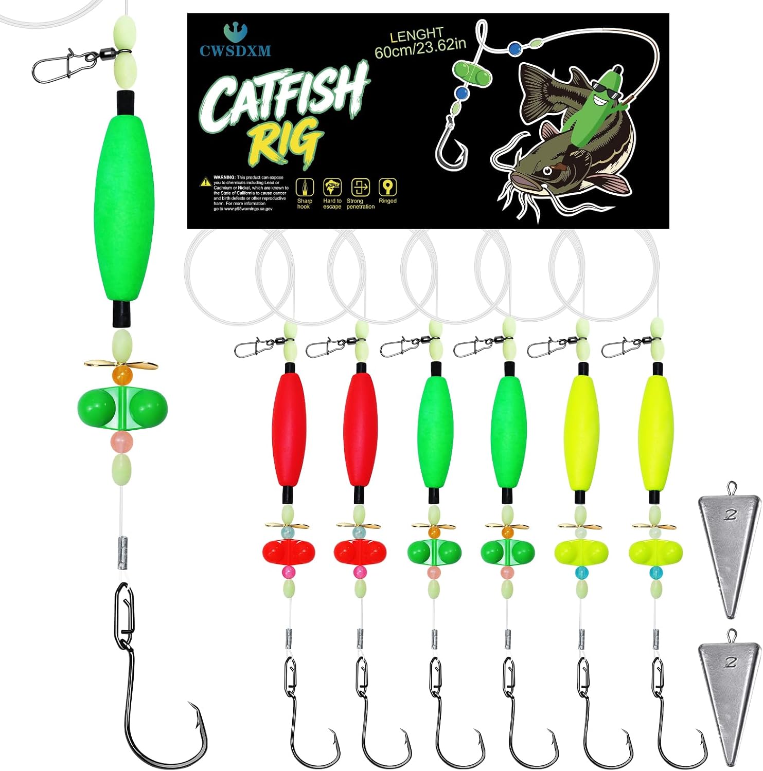 Catfish Float Rigs, 6/0 or 8/0 Circle Hooks, 3 or 6 Pack