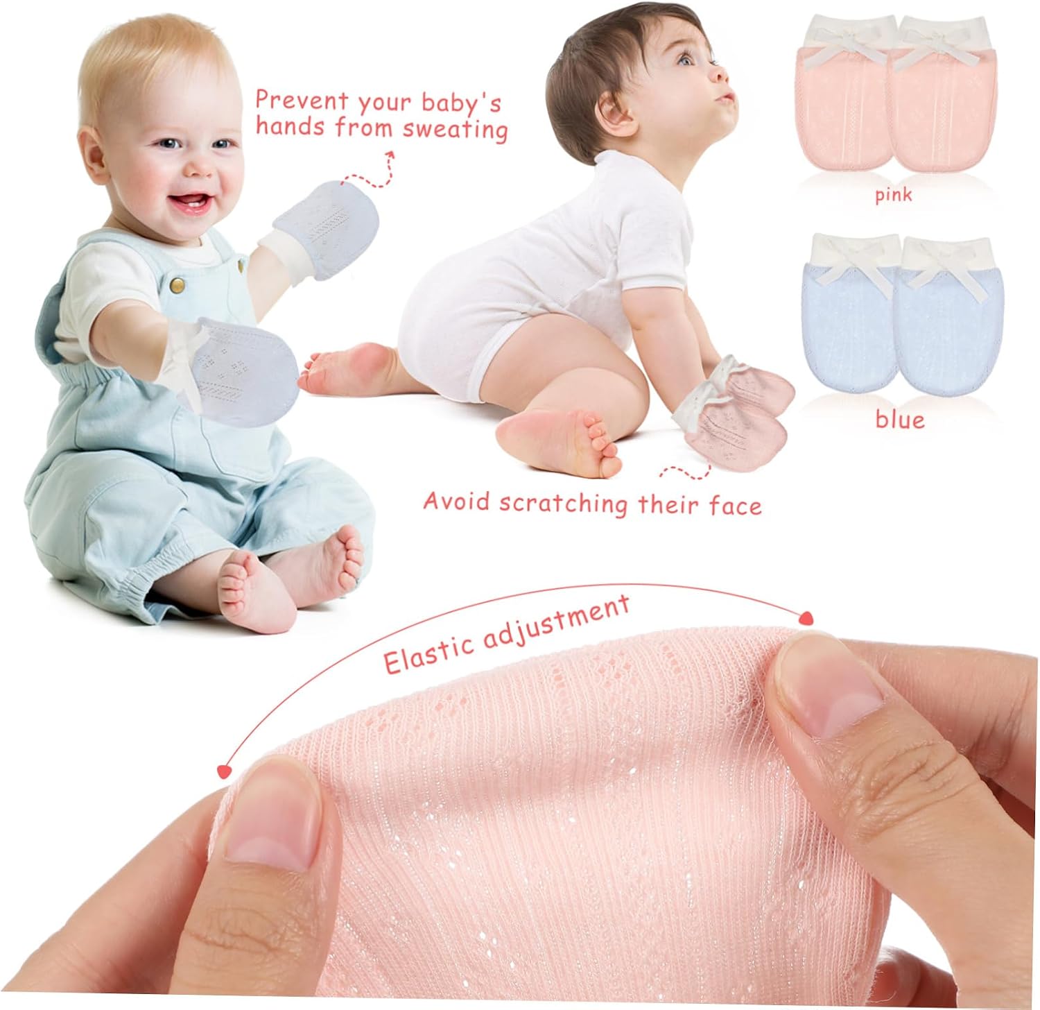 2pairs Cotton Newborn Mittens Soft Gloves to Prevent Scratching for Months Breathable and Elastic Design for Comfort and Durability