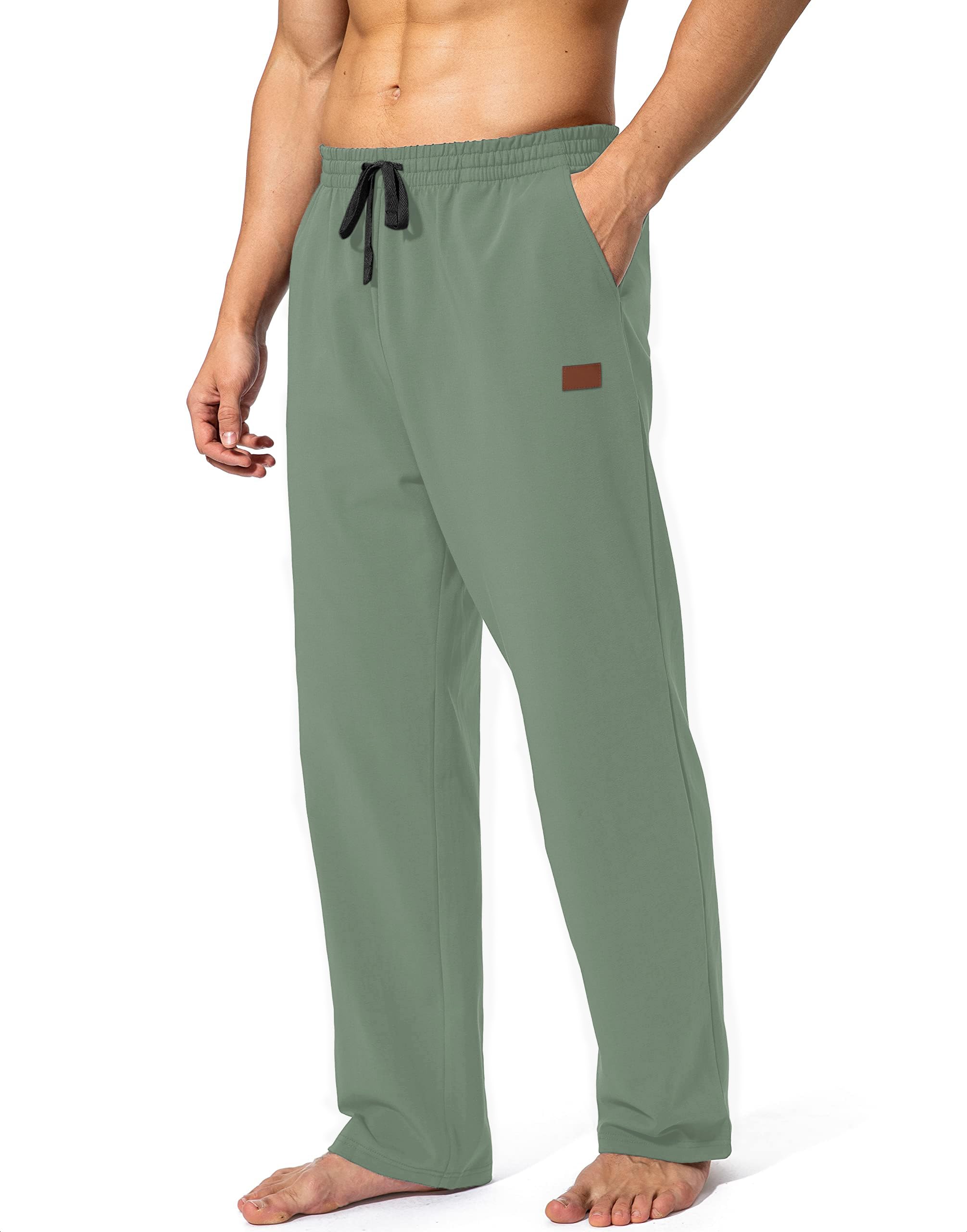 HMIYA Jogginghose Herren Baumwolle Sporthose Lange Sweathose Atmungsaktiv Trainingshose Weites Bein Hosen Freizeithose mit Reißverschlusstaschen(Hellgrau Grün,4XL)