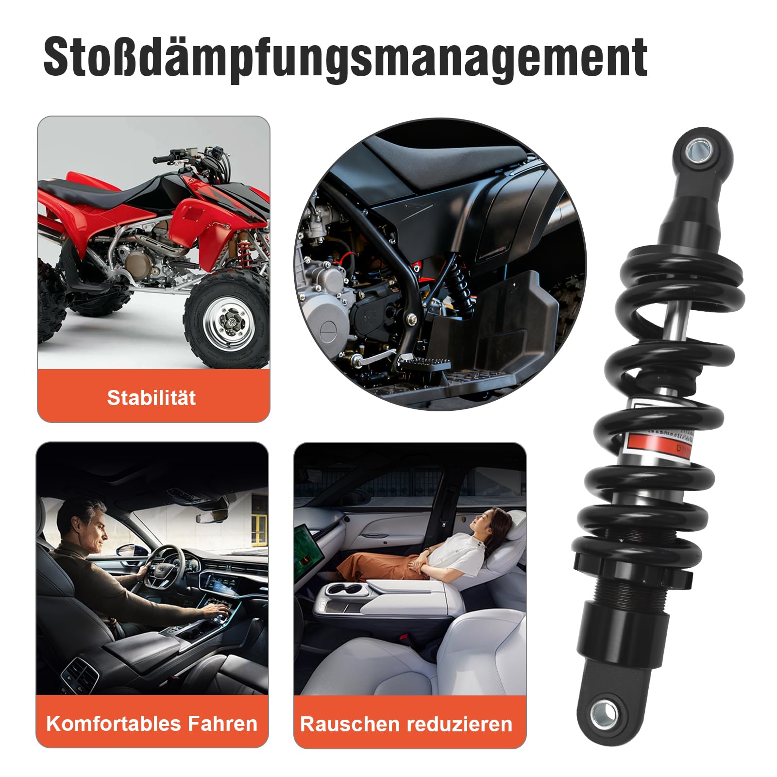 280 mm Universal Federstoßdämpfer, Motorrad Stoßdämpfer Hinten für ATVs, Go-Karts, Roller, Verschiedene andere Fahrzeugtypen, Verbessert den Fahrkomfort und die Leistung
