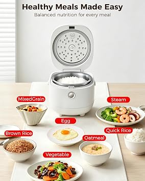 Novaspark Stainless Steel Rice Cooker Small 5 Cup (Uncooked) / 10-Cup (Cooked) with Stainless Steel Inner Pot, Compact Mini Rice Cooker Small Kitchen, Low Carb Rice Maker, 24H Timer and Auto Keep Warm