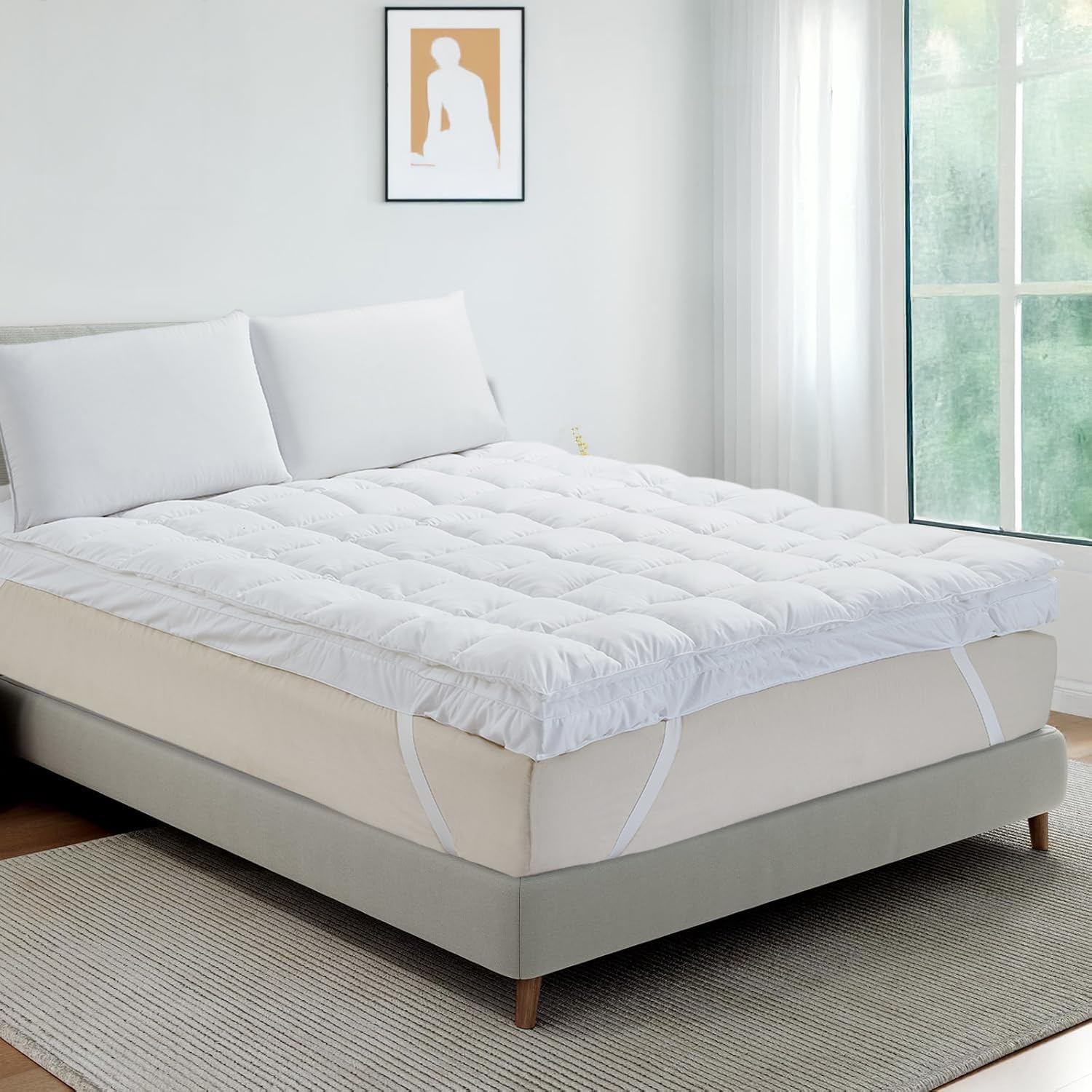 BELOFAY Dual-Layer King Mattress Topper | 14cm Extra Thick Mattress Topper with 100% Polyester Filling & Breathable Microfiber Top | Elastic Strap Fit | Hypoallergenic, Machine Washable (150X200cm)