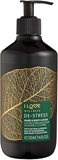 I LOVE Wellness De-Stress Hand and Body Lotion - Moisturizing Lotion for Dry Skin - Vitamin E Lotion - Lemongrass and Eucalyptus Scent - 16.9 oz