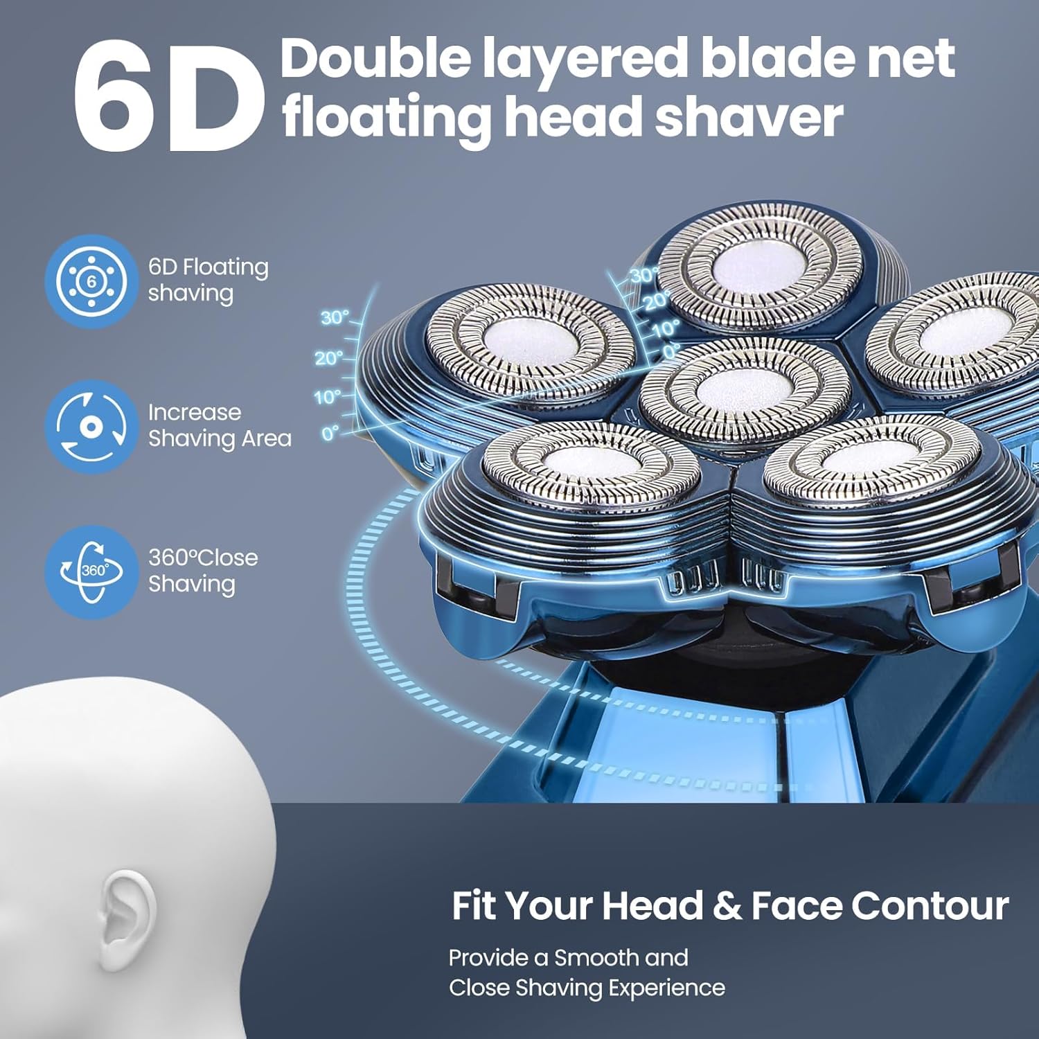 Head Shavers for Bald Men, IPX7 Waterproof Detachable Head Shaver, 6D Electric Razor for Men, 6 in 1 Wet/Dry Rechargeable LED Shaving Kit with Type-C Charge
