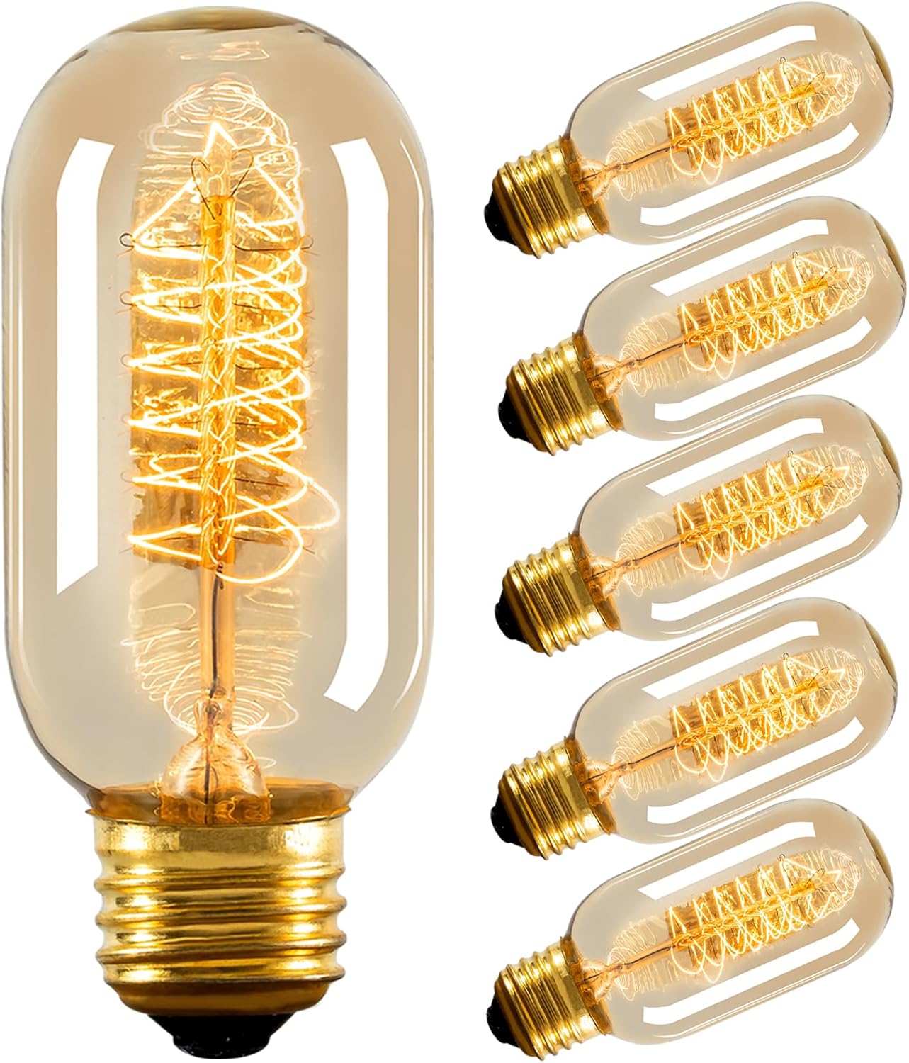 NUODIFAN Edison Bulbs,6-Pack Vingtage Filament Light Bulb,T45 2700K Warm Light 40 Watt,110V-130V E26/E27 Base Dimmable Decorative Antique Screw Light Bulbs for Home Lighting Fixtures