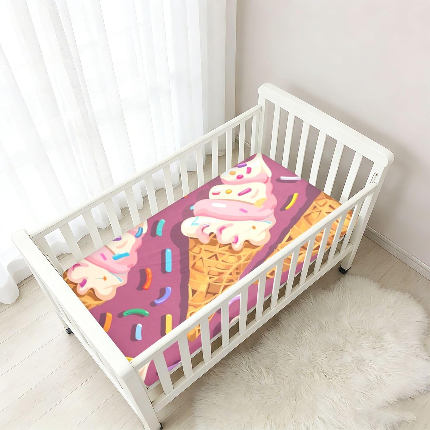 Ice Creams Pattern Crib Sheets Soft Breathable Fitted Cotton Baby Crib Sheets Mattress Cover for Girl Boy, 52" x 28" x 9"