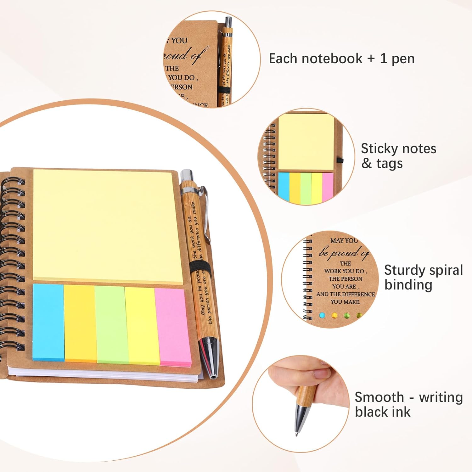 30 Pack Inspirational Spiral Notebook, Employee Appreciation Gifts Bulk Journals with Sticky Note Pen, Note Pads for Employees for Nurse Teacher Team Employees Coworker Volunteer Thank You Gifts