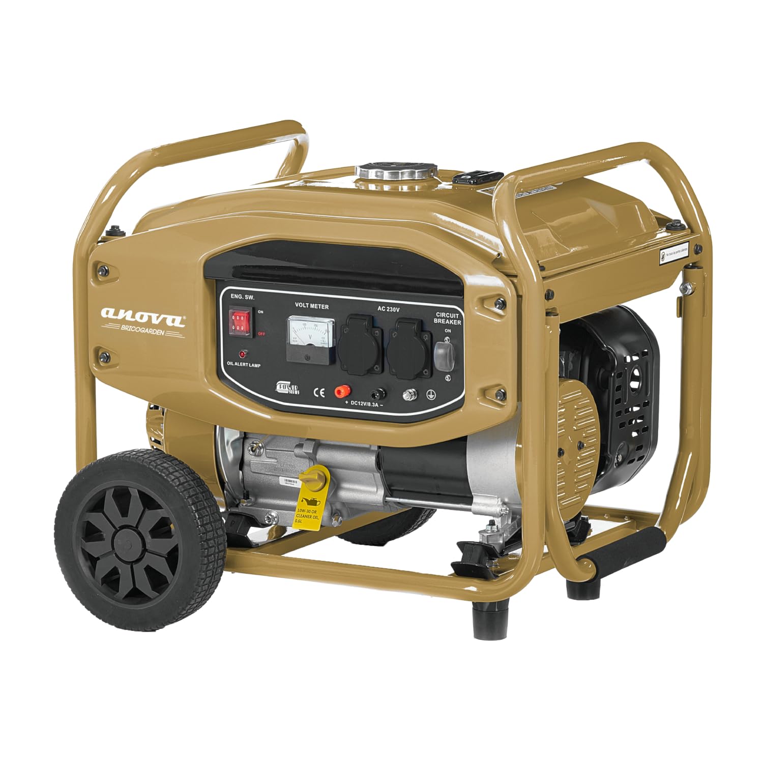 BRICOGARDEN - Generador Gasolina | 3000 W / 3.75 KVA | 212 CC - 7 HP | 39 KG | Motor MA214-4 Tiempos - OHV | para Suministro Eléctrico en Obras, Camping y Emergencias | Diseño Robusto