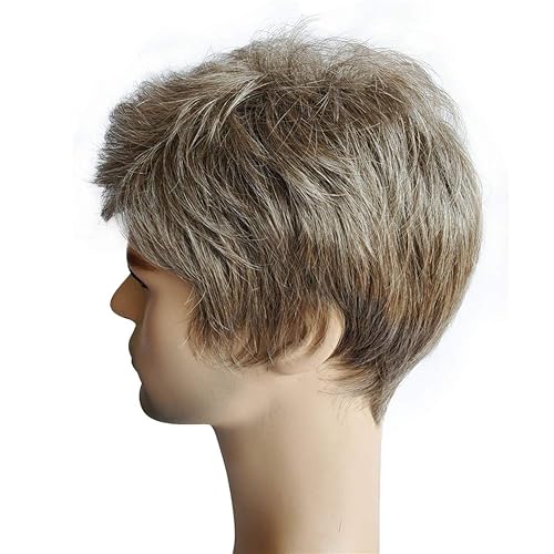 Miniatura 4 de Aimole Pelucas para hombre, pelo corto y lacio, mezcla marrón, peluca completa sintética natural