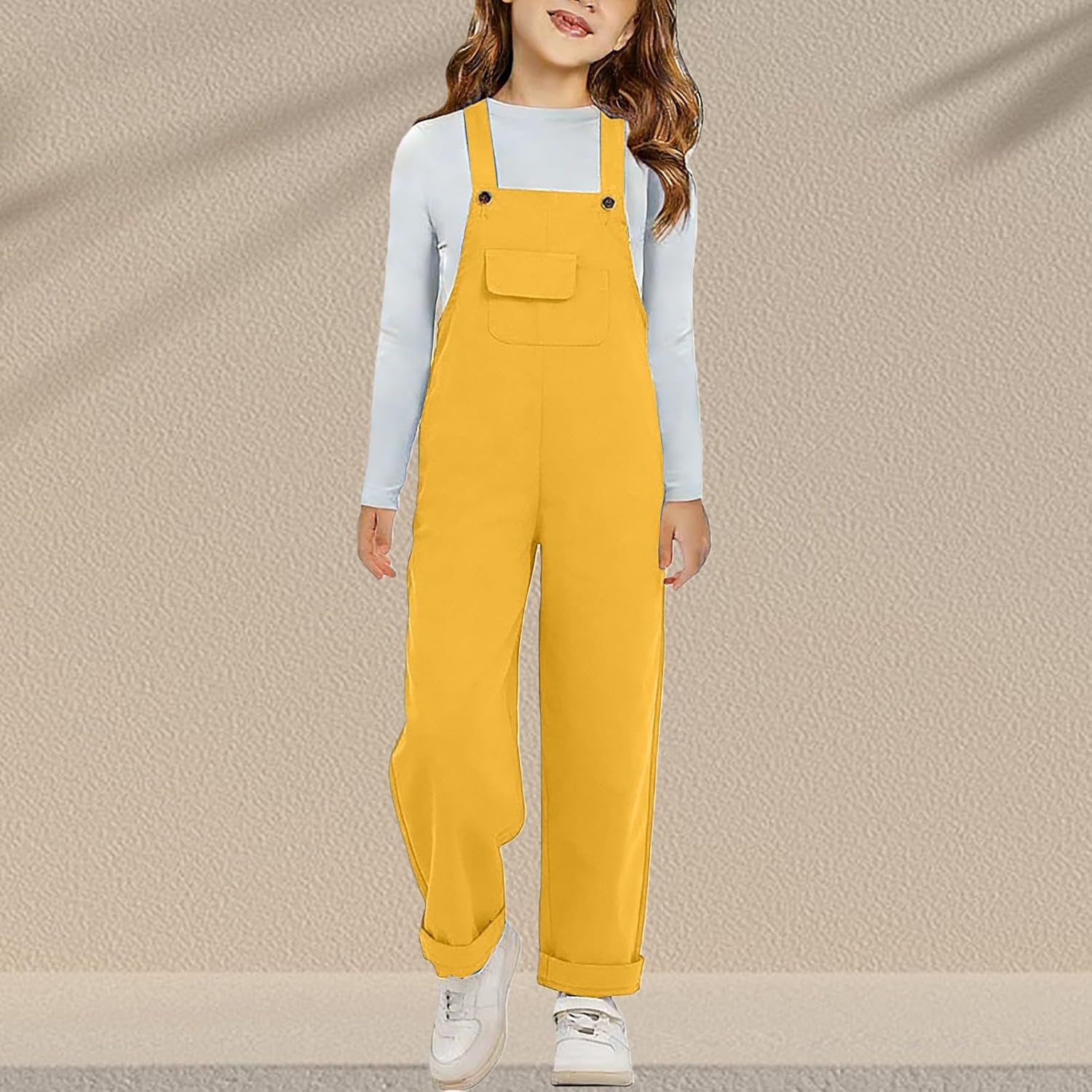 Girls Corduroy Overalls, Adjustable Straps Jumpsuits with Pockets Vintage Wide Leg Bib Pants for Kids