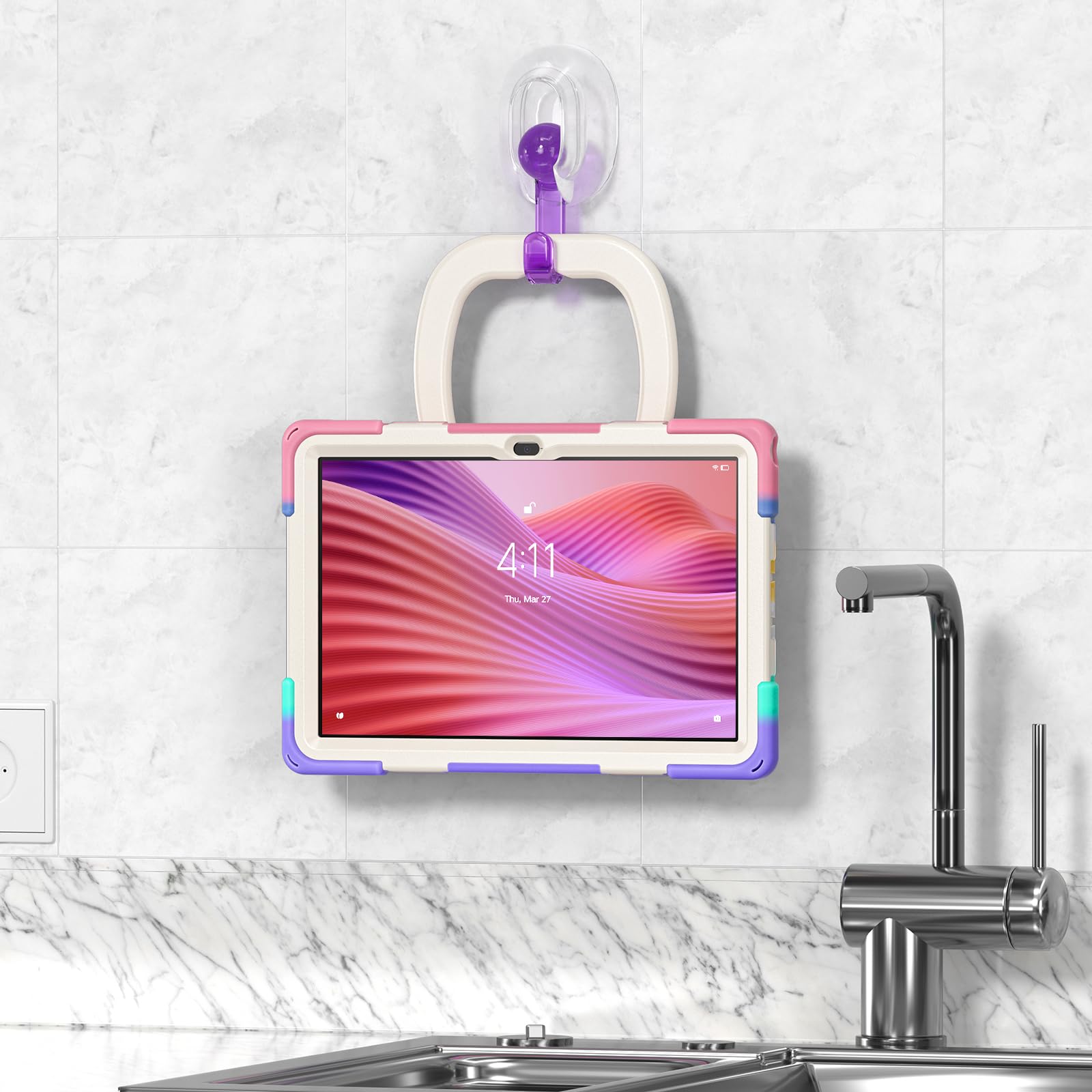Odporne na wstrząsy etui kompatybilne z Lenovo Tab S10 10.1 TB-311XU/K10C TB-311FU 2025 z osłoną ekranu, wytrzymałe, obrotowe o 360° stojak + hybrydowa osłona z paskiem na ramię, różowe C