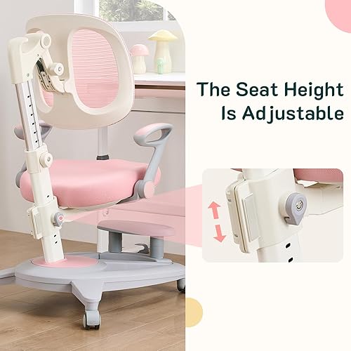 Miniatura 7 de Silla de escritorio ergonómica para niños con reposapiés y asiento ajustable en altura, multifuncional para estudio, trabajo y comedor, cojín cómodo
