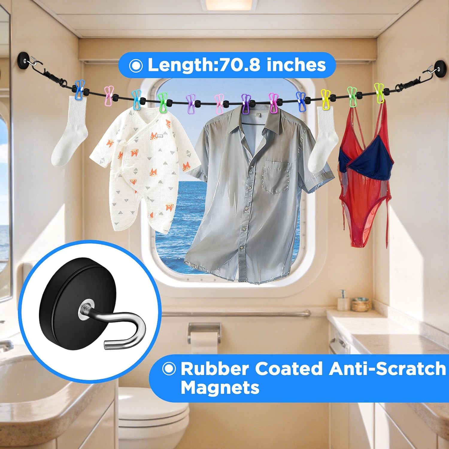 Over The Door Organizer for Cruise & Magnetic Clothes Line for Cruise Ship, Strong Rubber-Coated, Non-Scratch Magnets, Cruise Essentials 2026 Must-Haves Kit