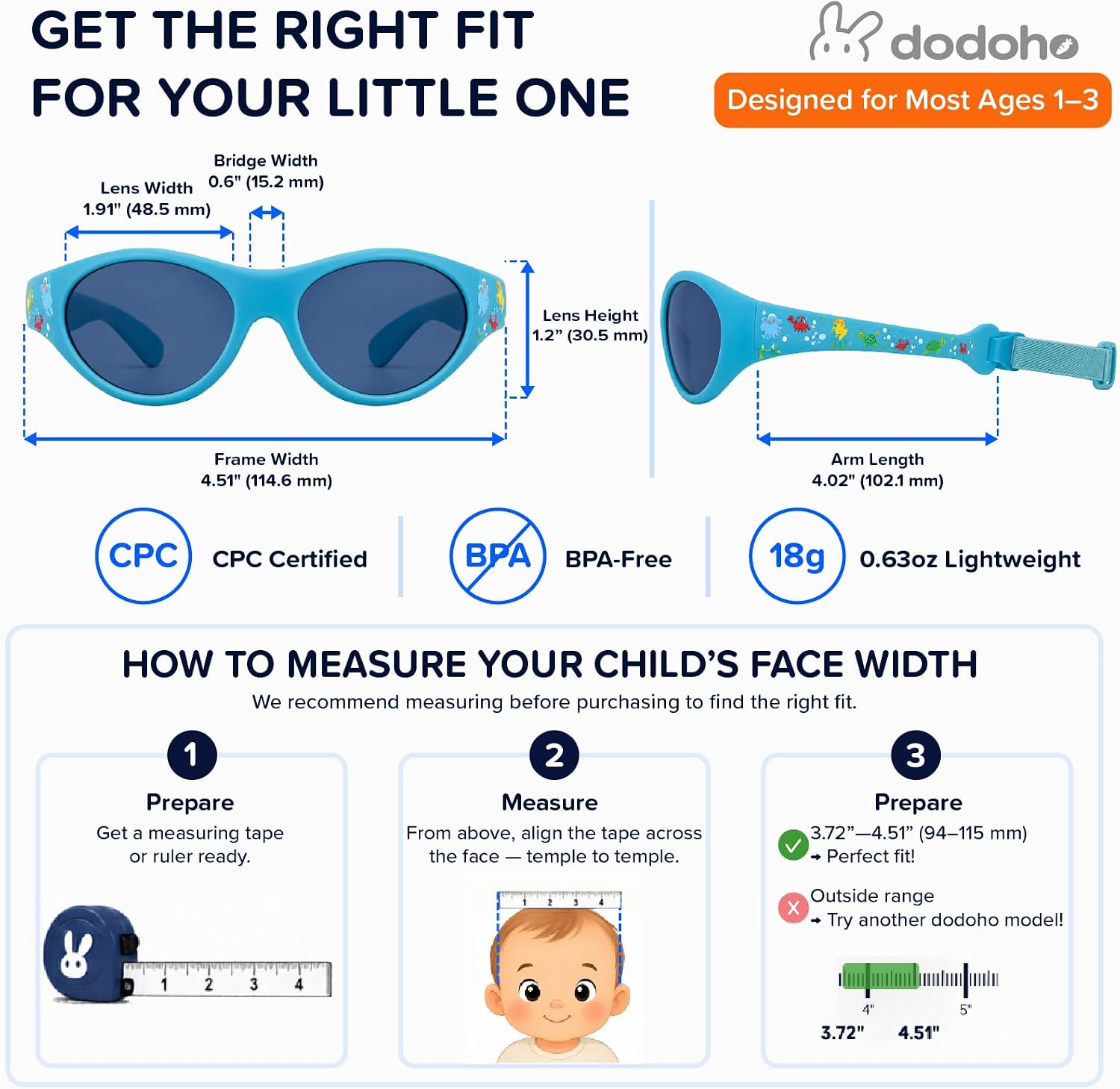 UV400 Polarized Kids Sunglasses for Most Boys & Girls Ages 1–3 - Adjustable Strap, Flexible BPA-Free Frame