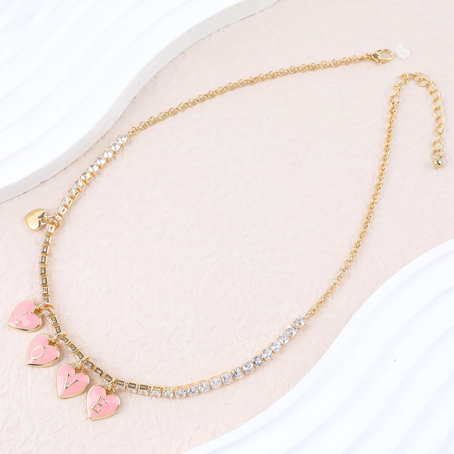 NEKOL LOVE Heart Charm Necklace for Women, Romantic Pink Heart Pendant with Gold-Plated Chain & Sparkling Zircon, Elegant Jewelry Gift - Image 3