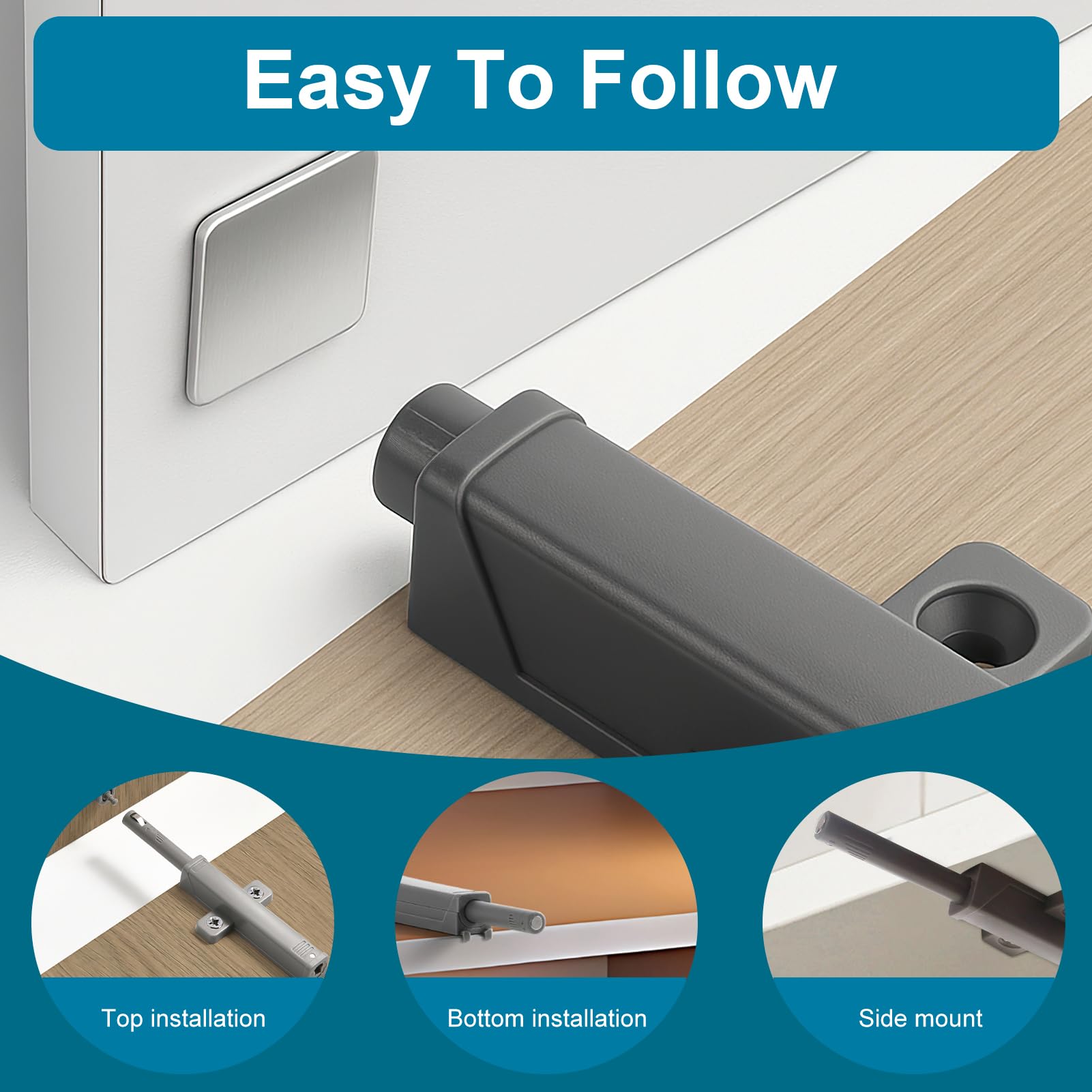4 PCS Push to Open Door Catch, Heavy Duty Push Open Door Latch Grey Powerful Spring Release and Magnetic Door Catch Door - Image 3