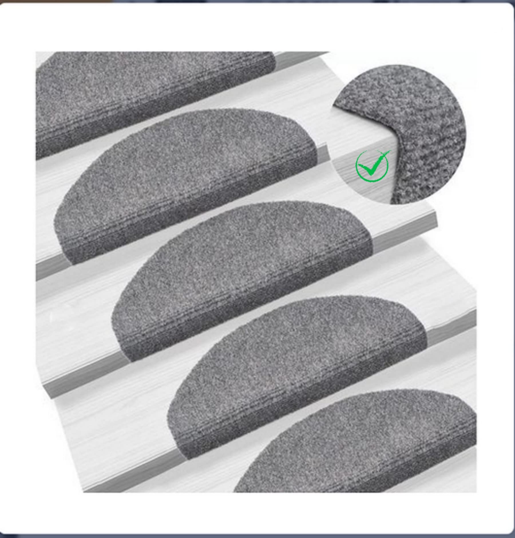 RELOVE Set di 15 tappetini per Scale, Misura Grande, Antiscivolo, autoadesivi per Interni,Tappetini per gradini, semicircolare o Rettangolare, Resistenti e Facili da Pulire, per Interni