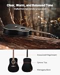 VEVOR Dreadnought Acoustic Guitar, 41 in, 6-String Black Solid Spruce Top Guitar, Beginner Bundle with Gig Bag, Tuner, Strap, Steel Strings, Picks, Capo, Rosewood Fingerboard, for Adult Taller Player
