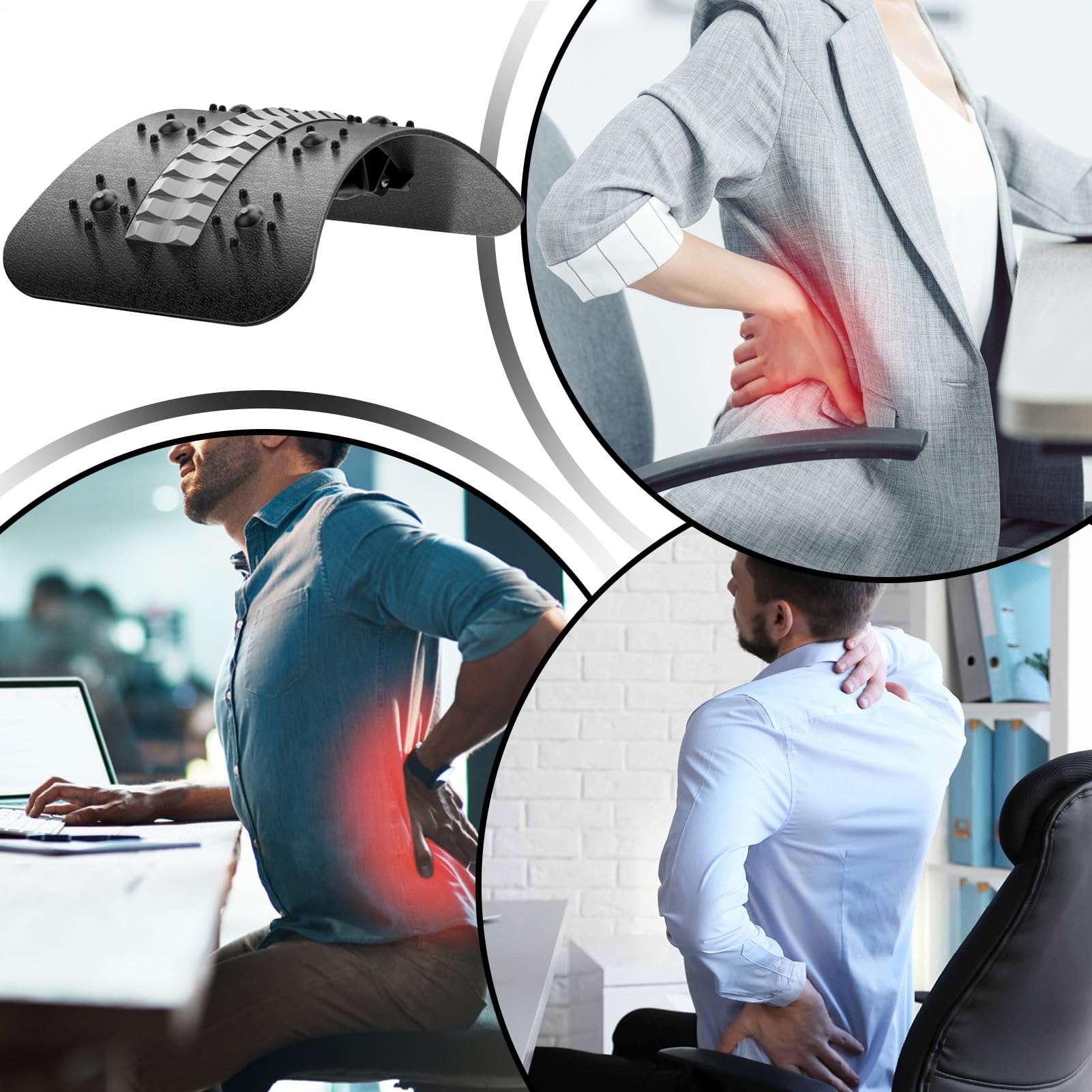 Back Stretcher, Lumbar Support Device, Spine Board, 14,57 x 8,46 pollici, Regolabile massaggiatore per correction Workout Recovery Sleep Yoga Car Bed Pilates Studio Travel Use