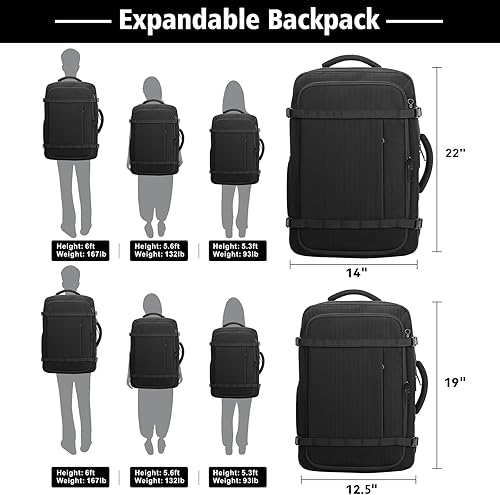 Miniatura 7 de Mochila de viaje, mochila extragrande expandible de 50 L, para laptop de 17.3 pulgadas, resistente al agua, puerto de auriculares, mochila de