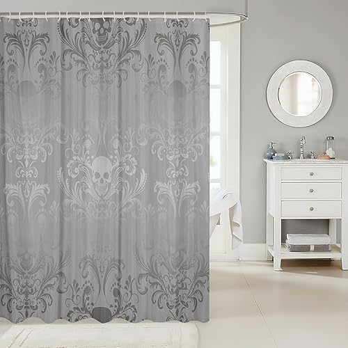 Miniatura 2 de Cortina de ducha de damasco plateado para adultos, cortina de baño barroca victoriana antigua, 72 pulgadas de ancho x 78 pulgadas de largo, cortinas