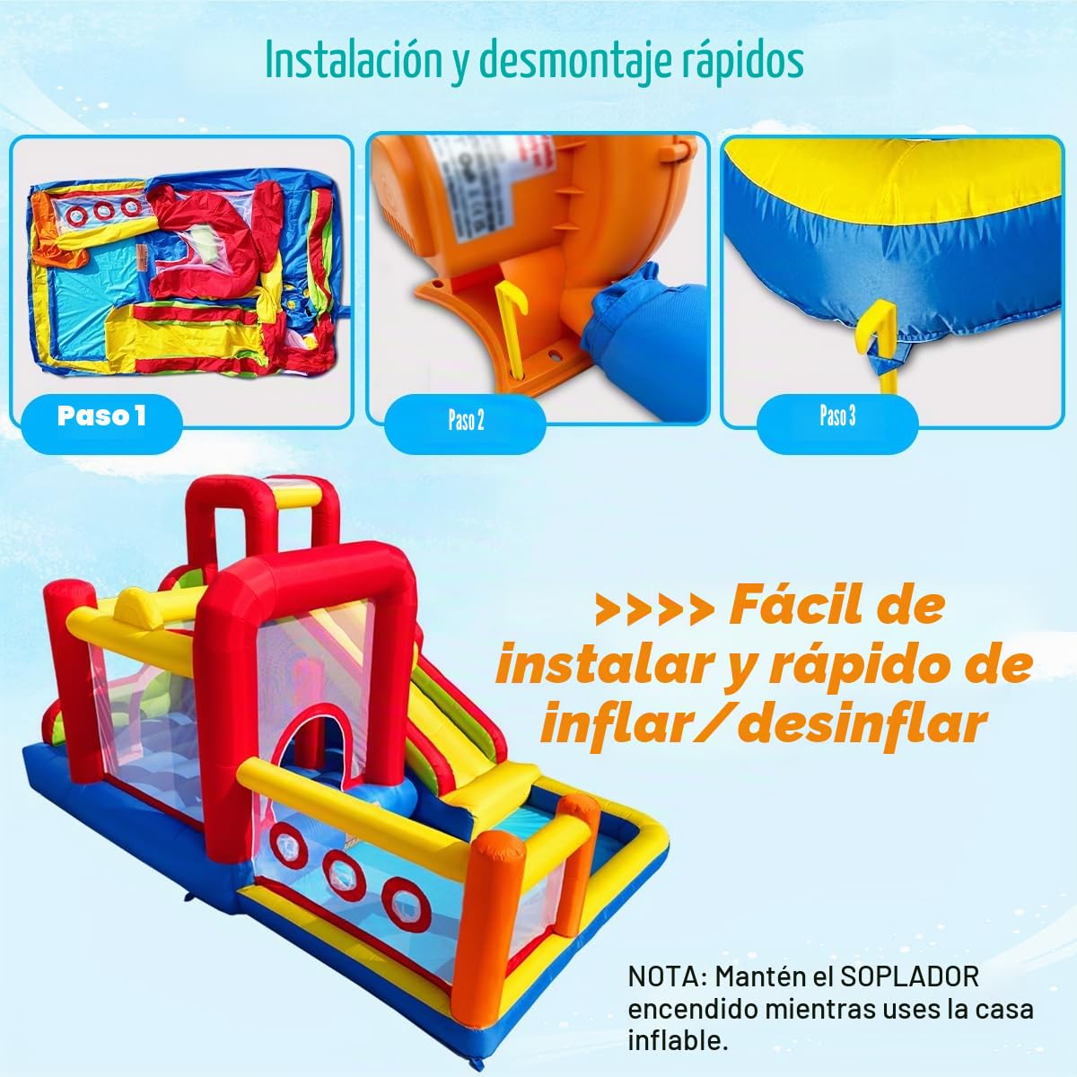 Baralir Castillo Hinchable para tobogán – diversión Segura con soplador, tobogán y Pared de Escalada, Interior y Exterior