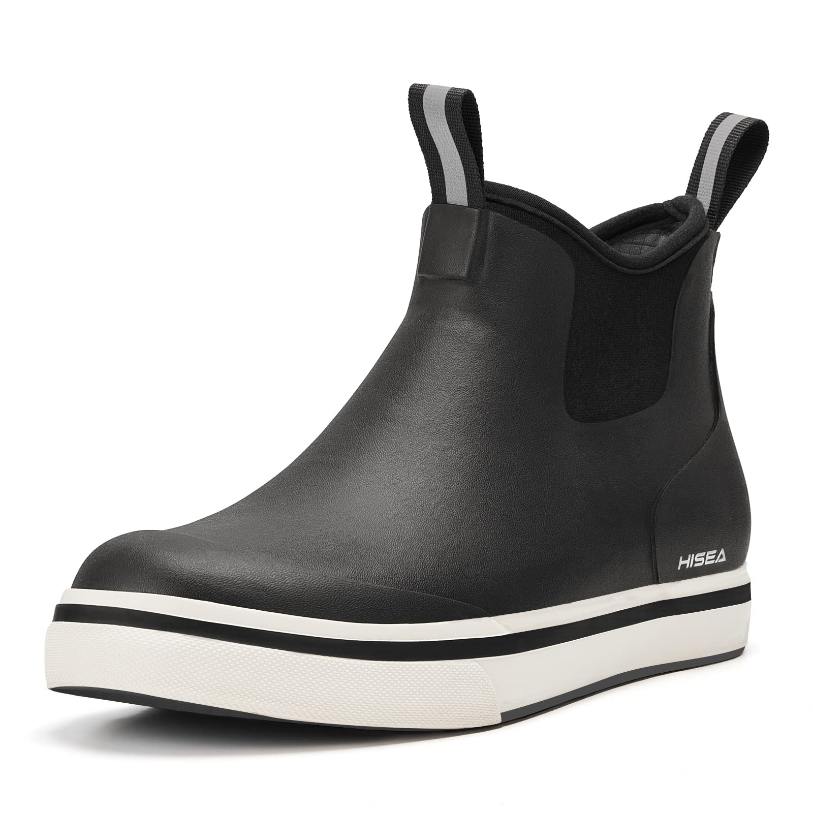 HISEAMen's Deck Boots Salt Water Fishing Boots Waterproof Ankle Rain Boots with High Traction