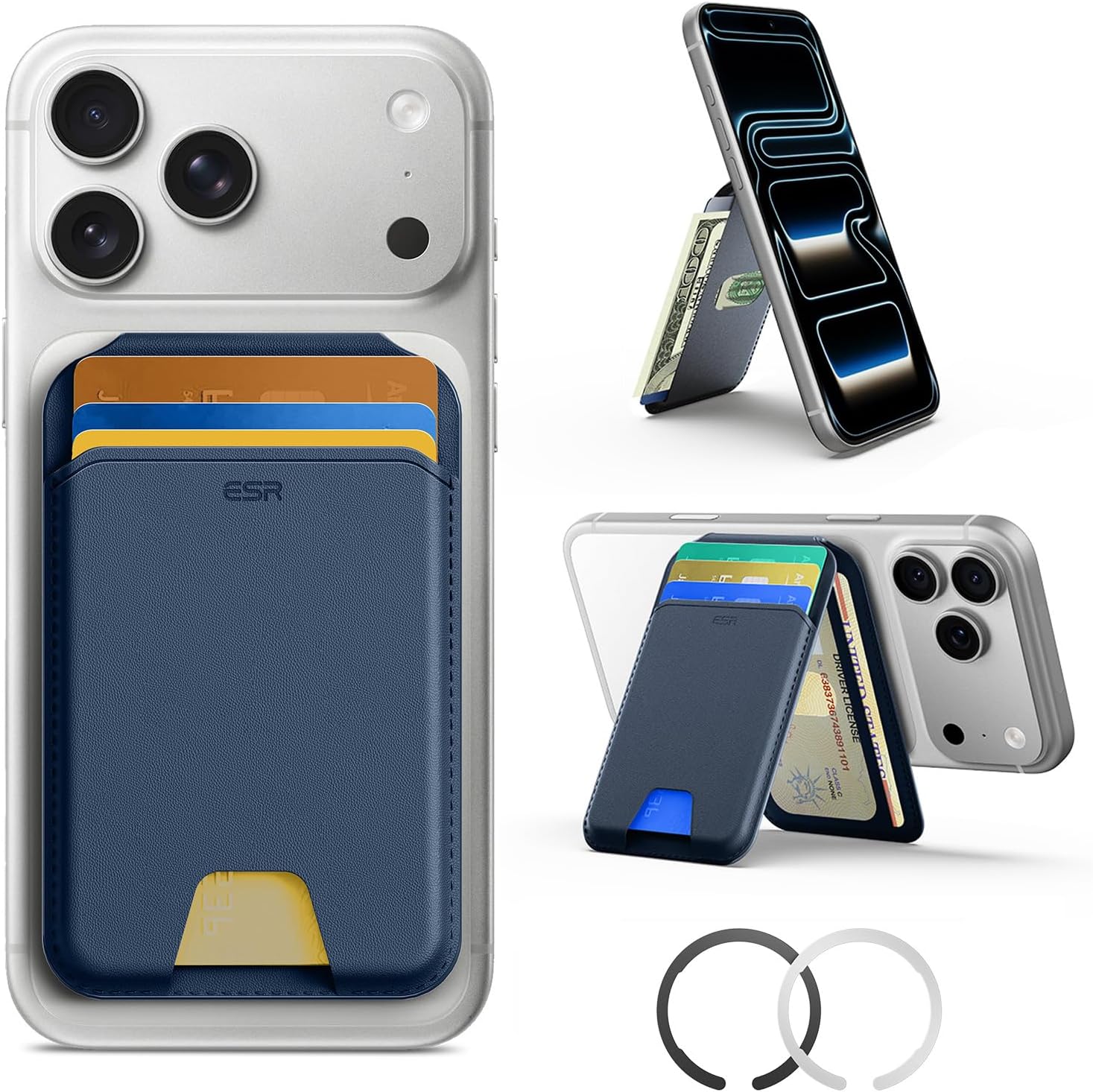 ESR for MagSafe Wallet with Stand, RFID Blocking, MagSafe Ring Included, 5 Cards Holder for Phone Case, Slim Magnetic Wallet for iPhone 17e/17/16/15/14/13/12 (Not for mini), Selected Samsung, Blue