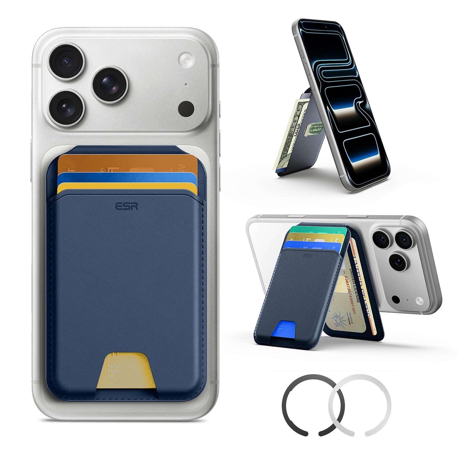 Photo 1 of ESR for MagSafe Wallet with Stand, RFID Blocking, MagSafe Ring Included, 5 Cards Holder for Phone Case, Slim Magnetic Wallet for iPhone 17e/17/16/15/14/13/12 (Not for mini), Selected Samsung, Blue