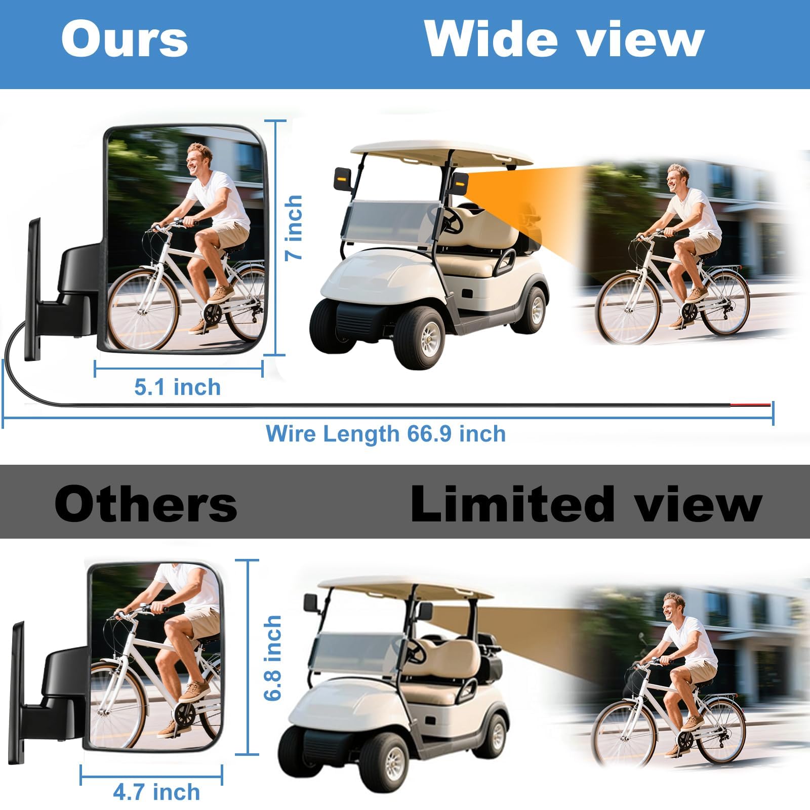 Espejo universal para carrito de golf, espejos laterales con luz intermitente, espejos retrovisores para coche club, Ezgo Yamaha, espejos laterales para carrito de golf