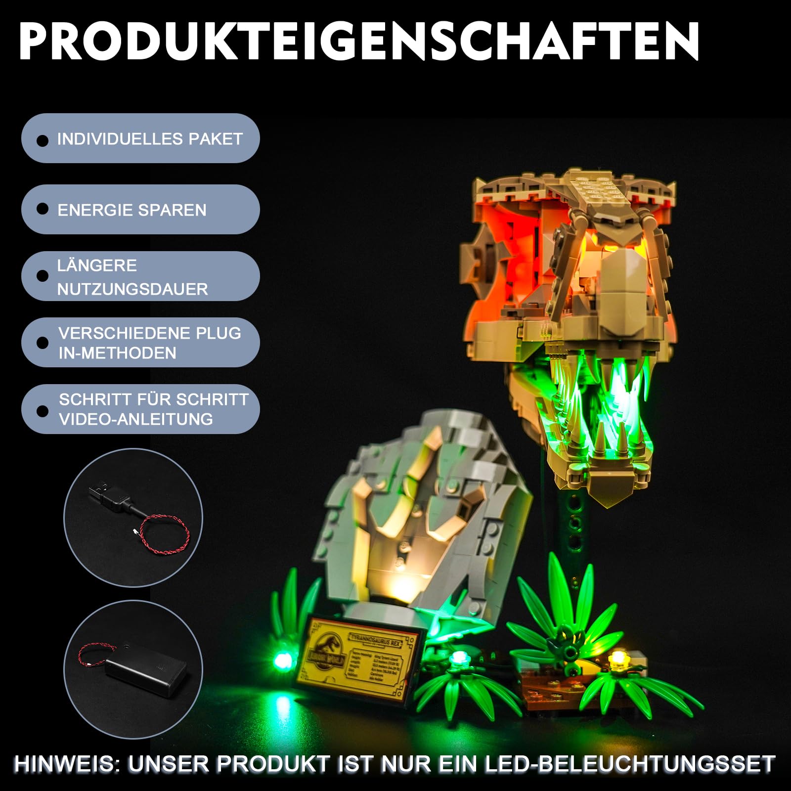 BrickBling Zestaw świateł LED do LEGO 76964 dinozaur skamieniałości: T. Rex Skull (bez lego) - dekoracyjne oświetlenie do kreatywnej zabawki
