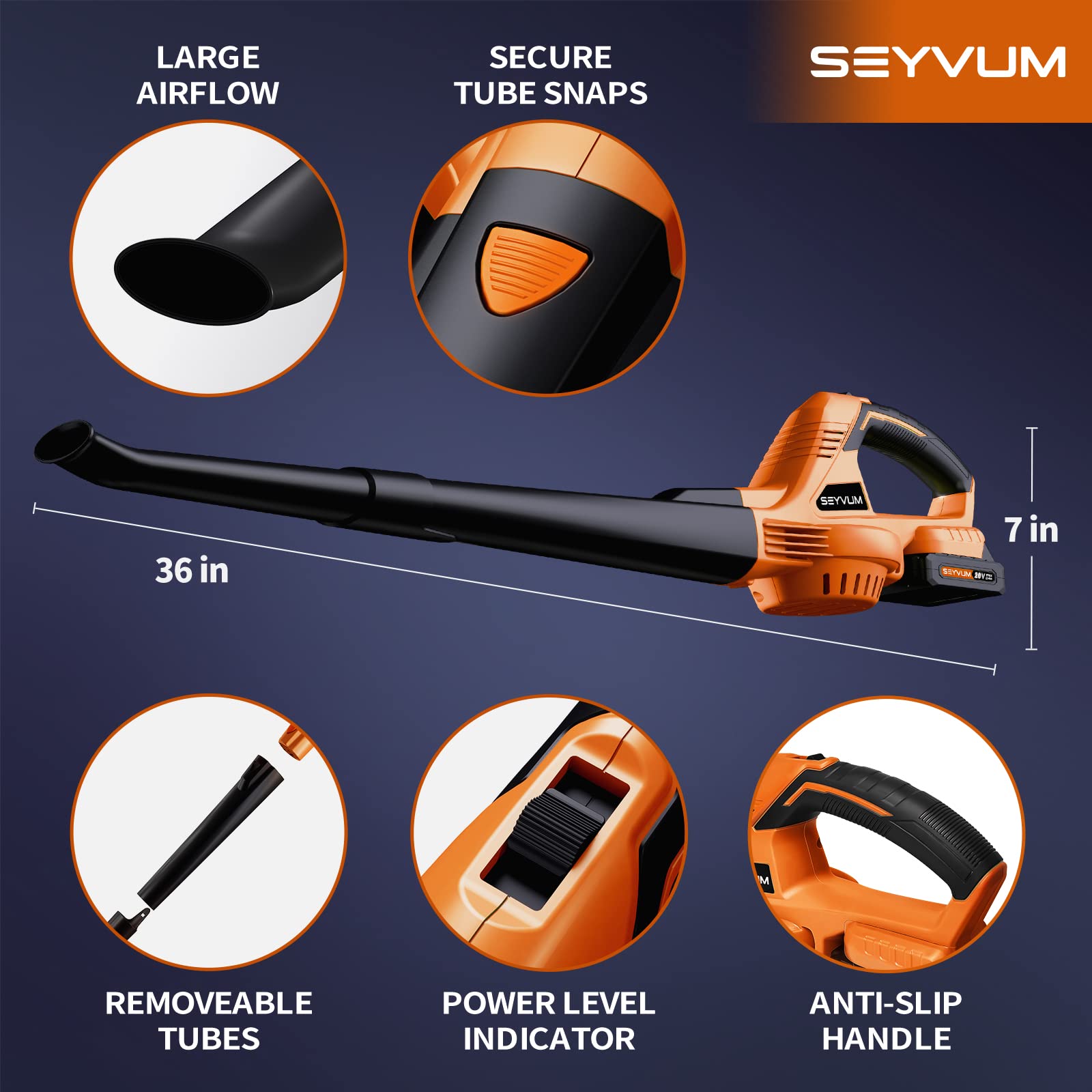 SEYVUM Leaf Blower - 320CFM 150MPH 20V Leaf Blower Cordless with 2 X 2.0 Battery & Charger, Electric Leaf Blower for Lawn Care, Battery Powered Leaf Blower Lightweight for Snow Blowing & Yard Cleaning