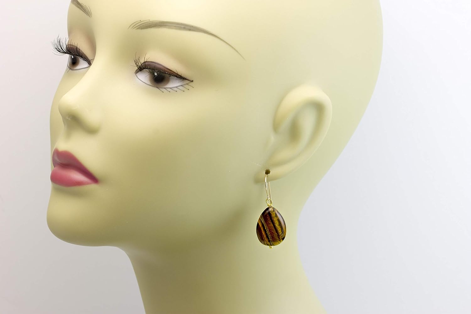 Tiger's Eye Earrings Large Golden Striped Smooth Shimmery Teardrops Simple Dangles