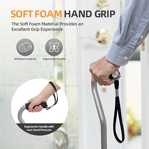 Miniatura 5 de BeneCane Bastón de caminar para hombres y mujeres, bastón ajustable con mango acolchado suave desplazado, portátil, ligero, resistente, ayuda para