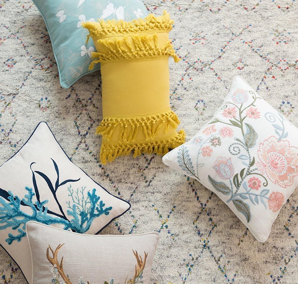 Tassel Throws Pillow Yellow Cotton Fringed Boho Decorative Pillows,12"X20"