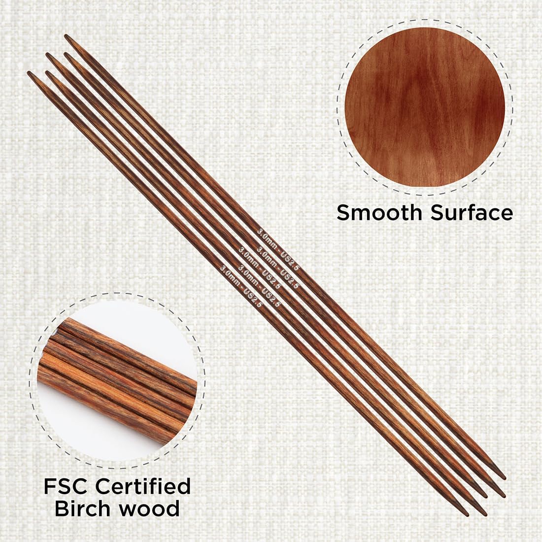 KnitPro Ginger Double Pointed Needles 8" (20cm) | US Size 2.5 (3mm)