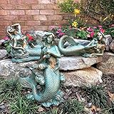 3 Piece Mermaid Table Top Bronze Patina Beach and Pool Statues
