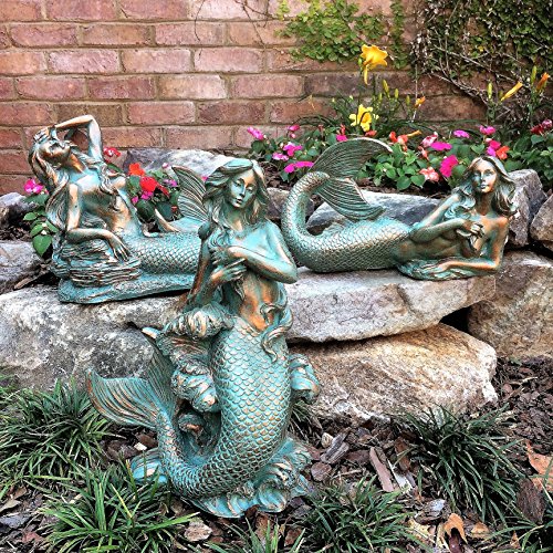 3 Piece Mermaid Table Top Bronze Patina Beach And Pool Statues #TOP5