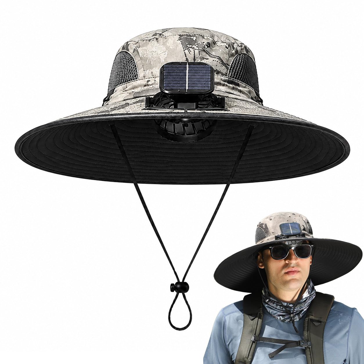 JSMDLN Solar Fan Hat,Wide Brim Sun Hat,Waterproof | Breathable | Adjustable,Fishing Hat Camping G