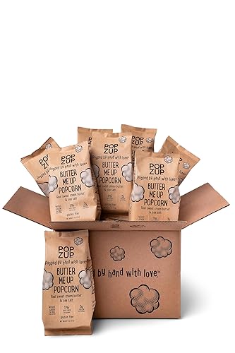 Popzup Palomitas de maíz reventadas y sazonadas a mano con ingredientes puros y simples, sin gluten y sin OMG (8 bolsas de tamaño snack Butter Me Up)