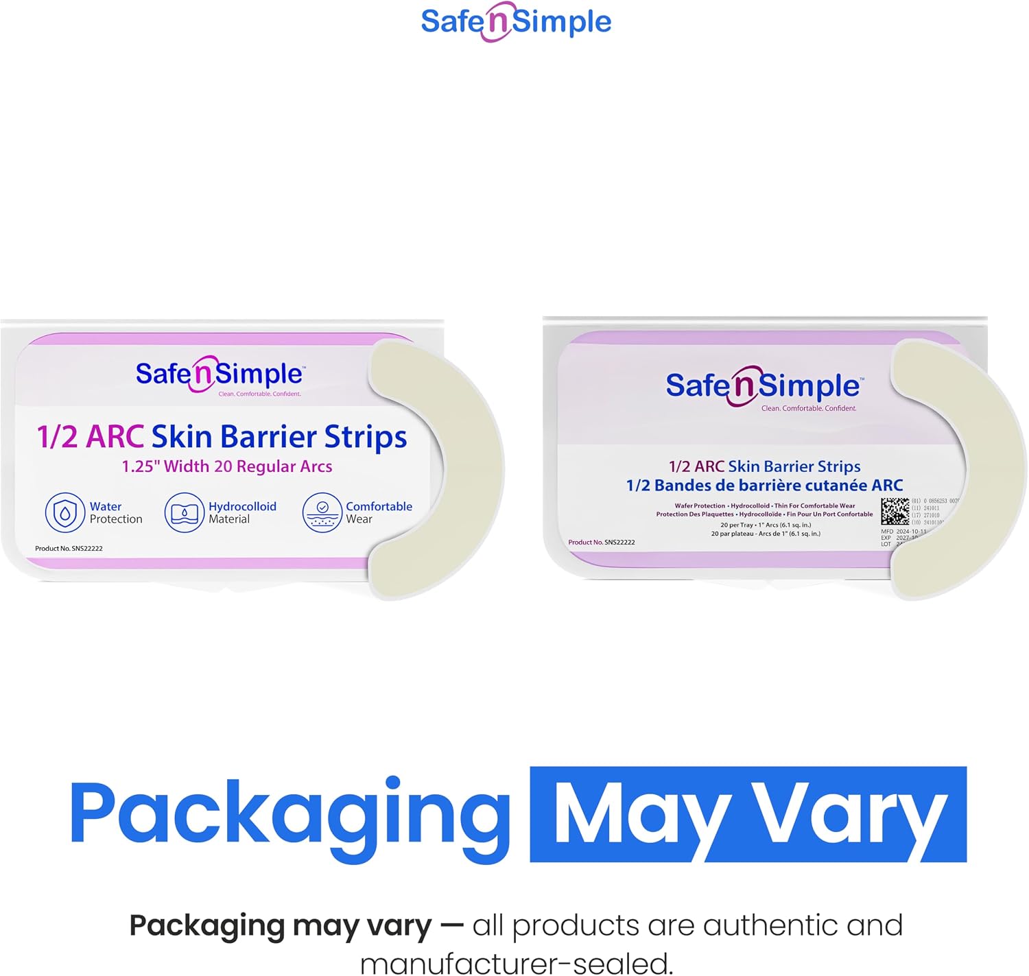 Safe n' Simple Skin Barrier Arc - 1/2" Individually Wrapped Packets - Hydrocolloid Skin Barrier Strips for Ostomy - Waterproof Medical Stoma Skin Barrier - Skin Adhesive Ostomy Barrier